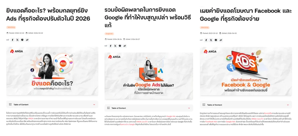 ตัวอย่างการวางโครงสร้างคอนเทนต์ของ ANGA